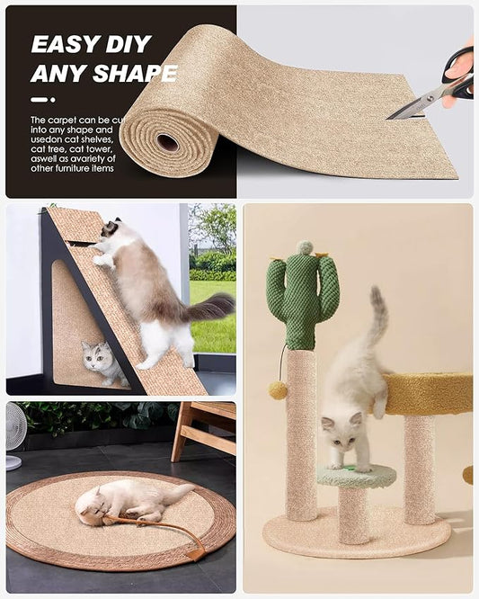Cat Scratch Furniture Protector, Trimmable Self-Adhesive Carpet, DIY Climb Cat Scratcher Mat for Covering Cat Tower and Couch Protector from Cat Claws(Beige)
