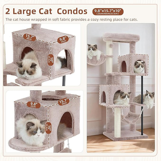 Gitelsnour 51.2'' Cat Tree Tower, Cat Tower with Scratching Post, Sturdy Steel Pube Cat Tree for Inoor Cats Large Adult, Cat Hammock and Basket, Padding Top Platform, Mushroom GCT014MU