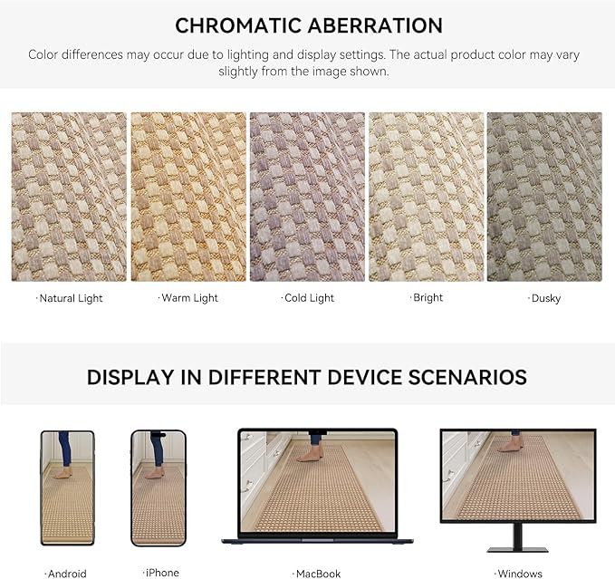 Long Kitchen Runner Rugs Kitchen Mat Non Slip Washable, Super Absorbent Soft Chenille Braided Kitchen Mats for Floor, Rubber Backing Kitchen Floor Sink Standing Mat, Easy Clean, Brown 17"x71"