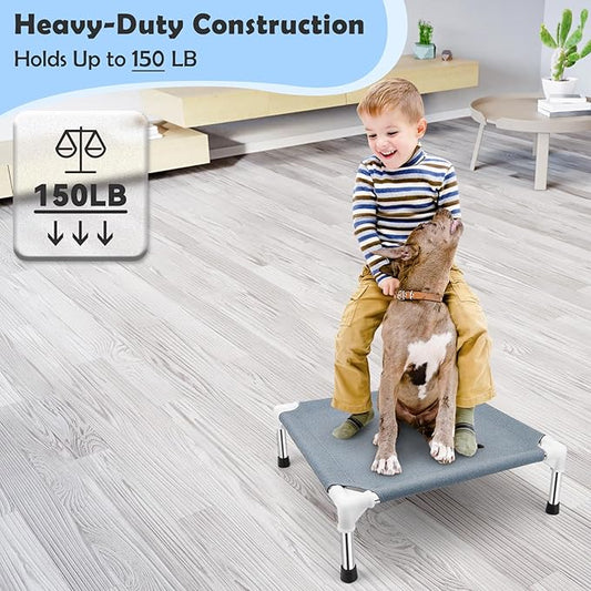 Elevated Dog Bed for Small Dogs, Outdoor Cooling Dog Bed Cot for Small Pets, Indoor Detachable Raised Dog Bed with Non-Slip Feet, Double Layer Polyester Cotton (20" L x 20" W x 6.5" Th)
