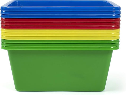Humble Crew Toy Storage Bins for Kids, Set of 12, Primary Colors, Small - Sturdy, Colorful Plastic Storage Bins for Classroom, Playroom, Nursery, and More - Premium Toddlers Toy Organizer Bins