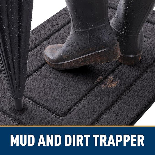 Smiry Dog Door Mat for Muddy Paws, Absorbs Moisture and Dirt, Low-Profile Entryway Mat with Non-Slip Backing, Entry Indoor Outdoor Doormat for Inside Floor (24x16 Inches, Dark Grey, Bordered)