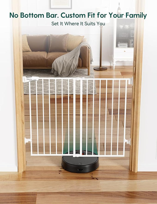 Babelio Baby Gate for Stairs, Kitchen & Doorways, No Bottom Bar| Easy Installation| One-Handed Operation| Auto-Close| Hardware Mount (Drill Needed) Safety Dog Gate (White - B17, 24-39" W, 28" H)