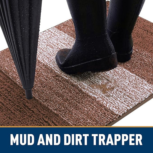 Smiry Dog Door Mat for Muddy Paws, Absorbs Moisture and Dirt, Low-Profile Entryway Mat with Non-Slip Backing, Entry Indoor Outdoor Doormat for Inside Floor (70x24 Inches, Brown, Striped)