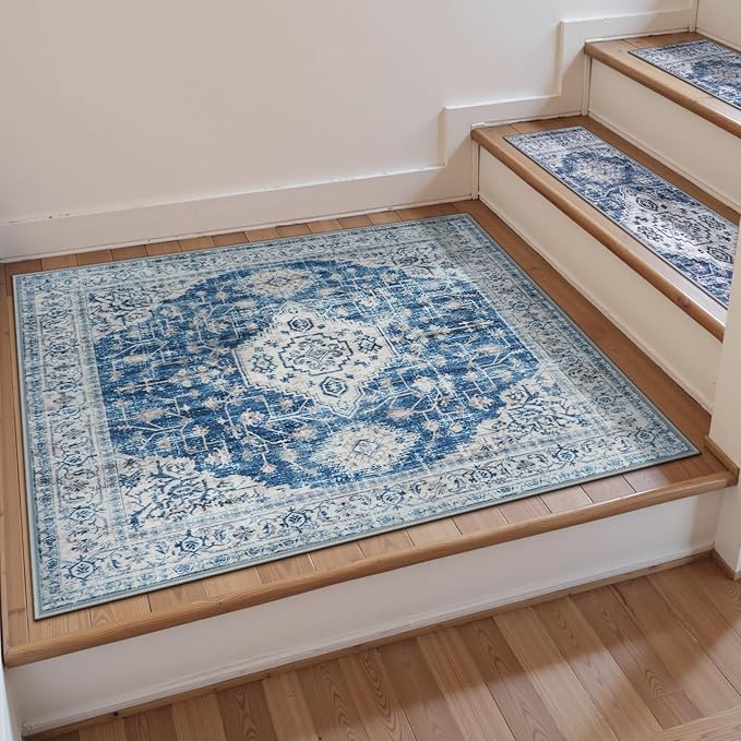 OJIA Stair Treads Carpet for Wooden Steps Non-Slip Landing Mat Stair Rug with Rubber Backing, Soft Stair Runner Safety Rugs for Family, Absorbent Washable 31x31 inch
