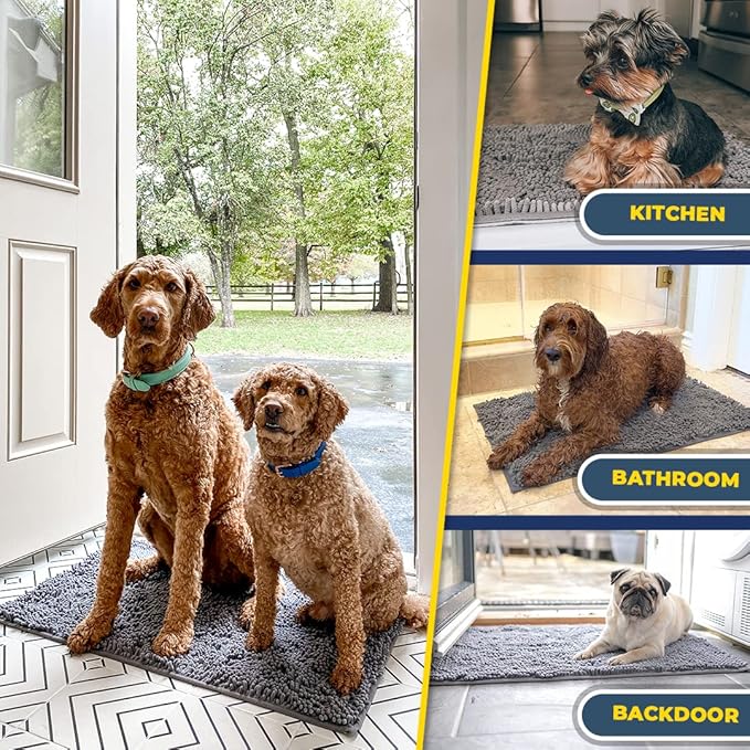 Muddy Mat® | Super Absorbent Door Mat Indoor, Microfiber Quick Dry Chenille Entryway Rug, Non-Slip Front Door Mat, Indoor Mats for Entryway, Machine Washable Pet Rug, Grey 28"x18"
