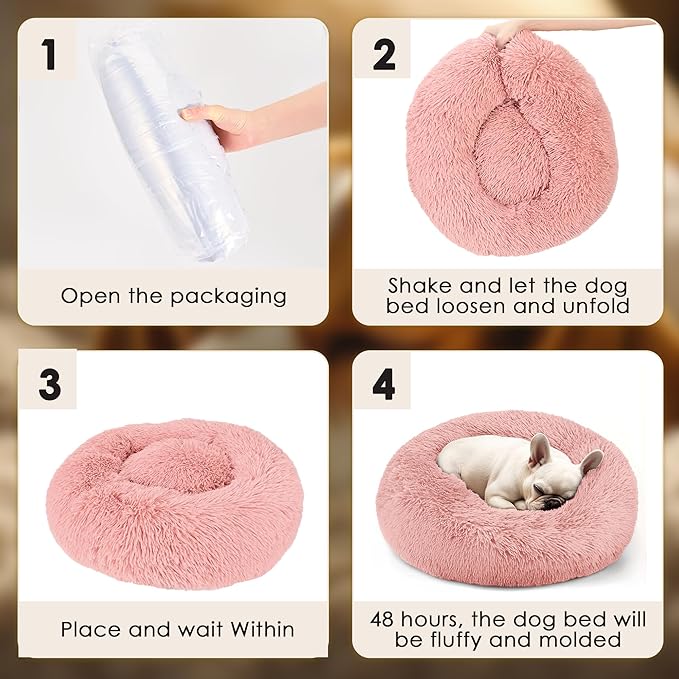 Dogs Bed for Small Dogs, Anti-Anxiety Washable Round Bed (Pink, 24.0" L x 24.0" W x 8.0" Th)