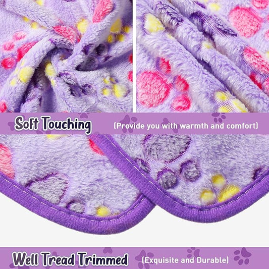 Tatuo 4 Pcs Dog Blanket for Pet Cat Blankets Indoor Puppy Teething Stuff Toys Paw Print Fleece Soft Blanket Sleep Mat for Guinea Pig Cage(Purple,Medium(30 x 20.5 Inch),Square)