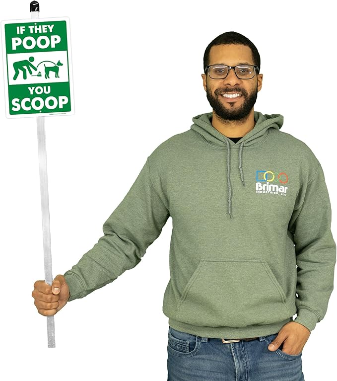 Brimar - If They Poop You Scoop Yard Sign 7" x 10" Plastic w/ 30" stake - Polyethylene Plastic Mounted to Aluminum Stake - Easy Installation