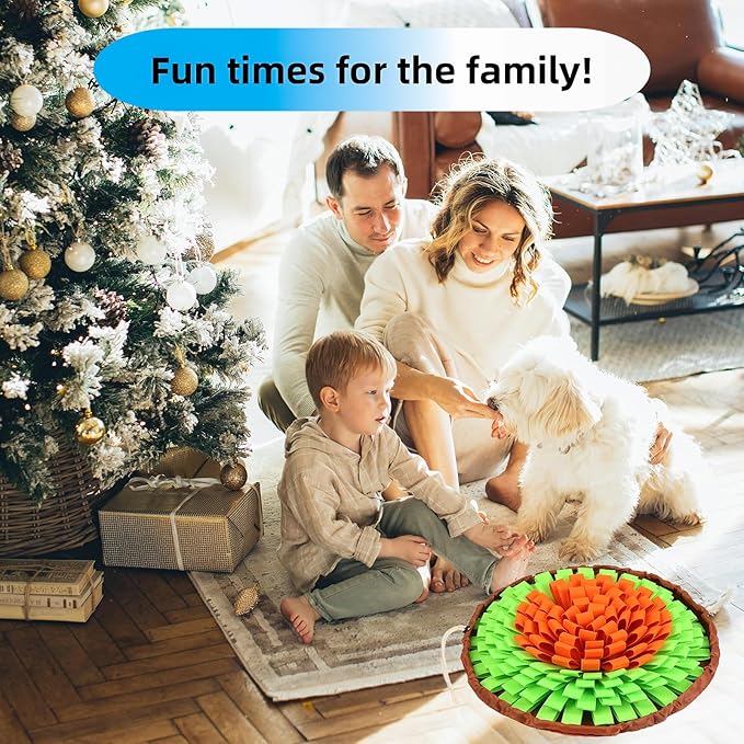 Snuffle Mat for Dogs, Large Dog Snuffle Mat 19'' x 19'' Enrichment Interactive Dog Puzzle Toys for Dogs Cats Encourage Natural Foraging Skills and Olfactory Training Stress Relievers Green-Orange