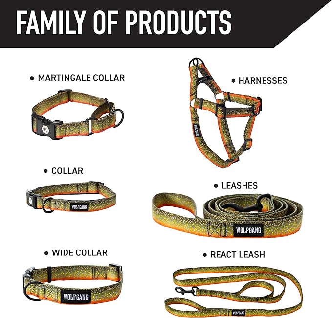 Wolfgang Heavy Duty, Adjustable Dog Collar with Quick Release Nylon Buckle for Walking & Training, BrookTrout Print, Small