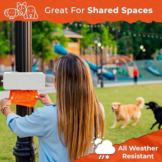Large Roll Dog Poop Bag Dispenser - Outdoor or Indoor Pet Waste Bag Dispenser Station - Stick-On or Screw-On Wall Mount - Poop Bags Storage Outdoor Container - Includes 315 Bag Large Roll (White)