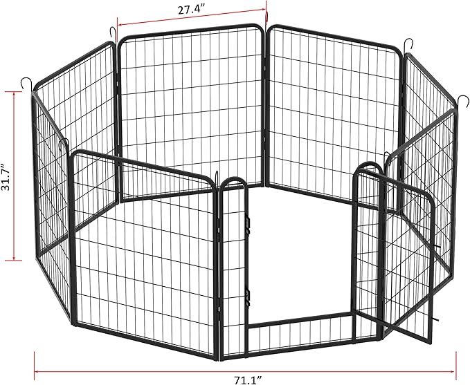 Dog Playpen Indoor - Pet Fence Puppy Exercise Pen for Yard Gate 6/8/12/16Panel Heavy Duty Crates with Doors Metal Dog Pen for Camping Outdoor (Black 8 Panels, 31.7''H)
