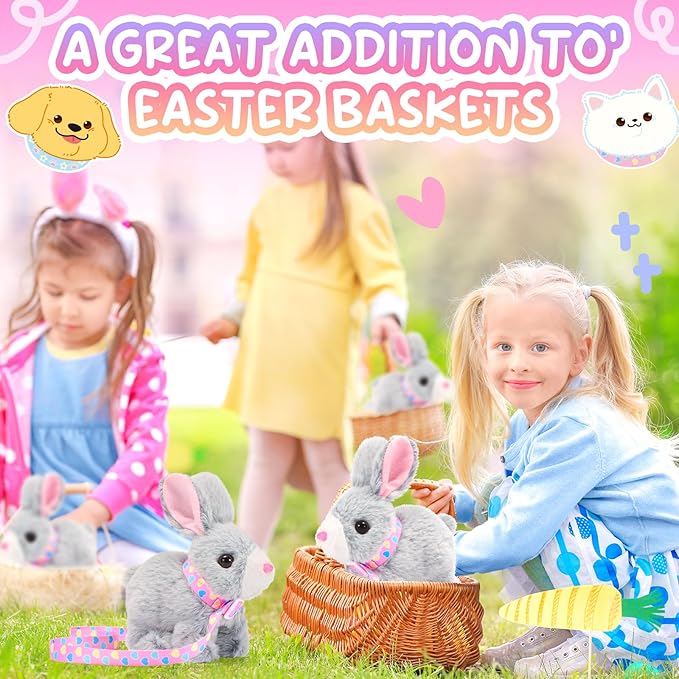 Tagitary Easter Plush Bunny Toy for Kids,Interactive Realistic Bunny with Sounds,Walking,Ears Wiggling,Twitch Mouth and Nose,Hopping Rabbit Toys Easter Basket Stuffers Birthday Gift for Toddlers