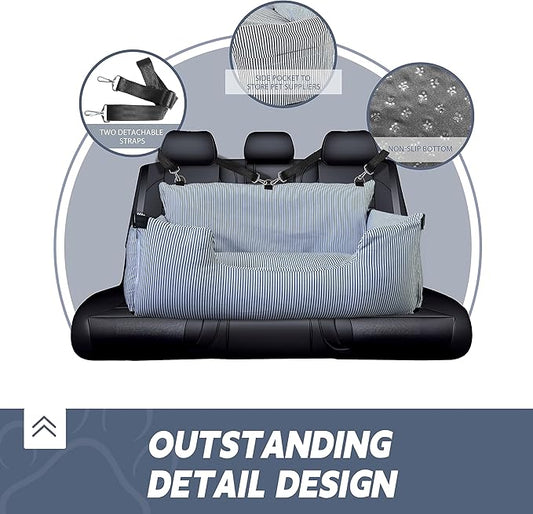 Johnear Dog Car Seat for Medium Large Dogs Under 100lbs Pet Travel Booster Seat with Detachable Waterproof Oxford Pad Bed Sofa for Car Back Seat Cushion with Safety Leash with 2 Pockets