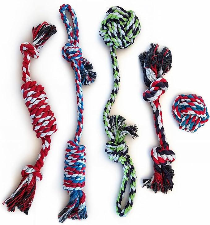 Pacific Pups Products Dog Rope Toys for Medium Dogs & Small Dogs 5 Pack - Puppy Teething Toys and Small Dog Toys - 5 Puppy Chew Toys for Teething