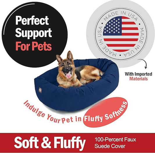 Majestic Pet 52 Inch Suede Calming Dog Bed Washable – Cozy Soft Round Dog Bed w/Spine Support for Dogs to Rest Head - Fluffy Donut Dog Bed 52x35x11 (Inch) - Round Pet Bed X- Large – Navy (2025)