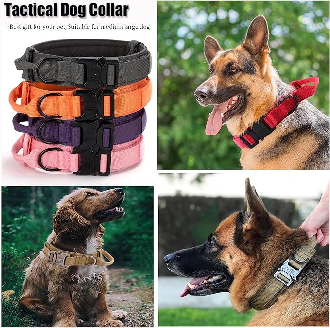Tactical Dog Collar, Adjustable Military Training Nylon Dog Collar with Control Handle and Heavy Quick-Release Metal Buckle for Small Medium Large Dogs, Orange S