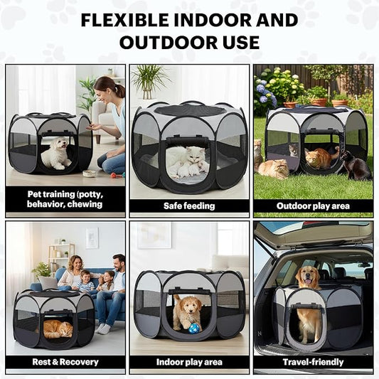 LAFYETTE. - USA Based, Dog Cat Playpen, Puppy Kitten Pet Playpen Indoor Outdoor, Portable Pop Up Dog Kennel Tent Crate Cage for Dog Cat Rabbits, Foldable Pet Enclosure, Removable Top Cover, 29" x 16"