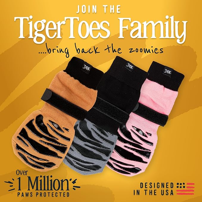 DOK TigerToes Premium Non-Slip Dog Socks for Hardwood Floors - Extra-Thick Grip That Works Even When Twisted - Prevents Licking, Slipping, and Great for Dog Paw Protection (Sassy Pink, Medium)