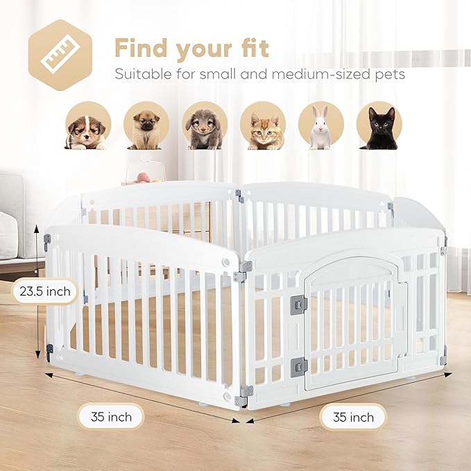 Simple Deluxe 24" 6-Panel Dog Playpen, Durable Pet Playpen with Secure Locking Door for Puppies & Small/Medium Dogs, Portable & Foldable Pet Fence, White