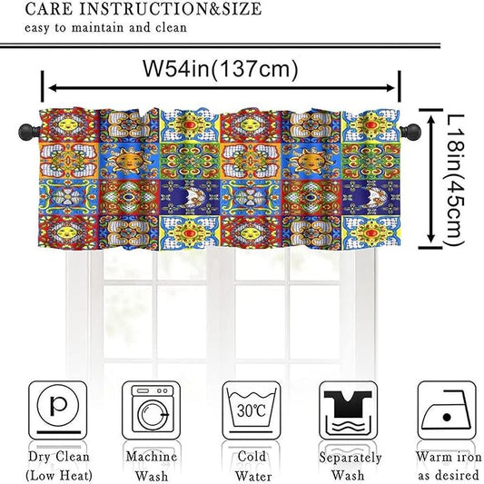 Mexico Fiesta Valance Curtains Mexican Fiesta Cinco De Mayo Ceramic Tiles Rustic Pattern Window Treatment Valances Short Curtains Rod Pocket Drape for Dining Room Home Kitchen Decor, 54x18inch