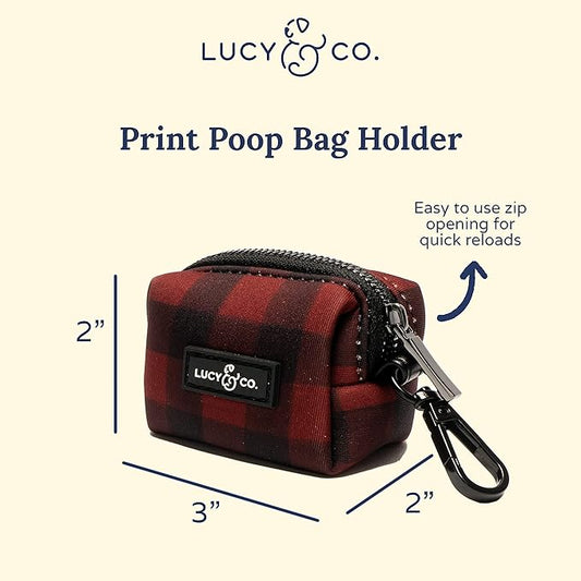 Lucy & Co. Holly Jolly Dog Poop Bag Holder - Cute Designer Pet Waste Bag Dispenser, One Size, Red Buffalo Plaid