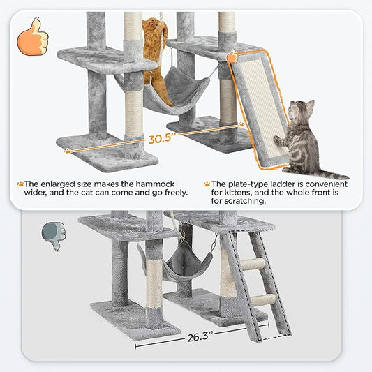 Topeakmart 63in Cat Tree, Large Cat Tower Furniture with Cat Condo, Padded Platform & Sisal-Covered Scratching Post, Stable Cat Tower Pet Play House