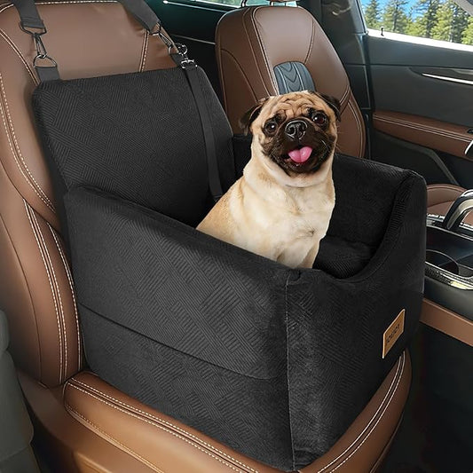 JOEJOY Dog Car Seats for Small Medium Dogs Under 35lbs, Dog Booster Seat with Detachable Washable Cover and Cushion, Memory Foam Pet Car Seat with Safety Belt and Storage Pockets (Black)