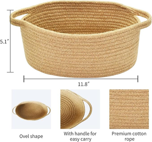 ABenkle Small Basket with Handles - Decorative Durable Rope Woven Storage Bin Shelf Storage Organizer Cube, Easter Baby Gift Basket, 12"x8"x5"