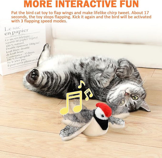 Tocirelo Flappy Bird Cat Toy, Simulated Flying, Not-Real Flying, Motion-Activated Chirping and Flapping Wings Cat Bird Toy, Realistic Cat Interactive Toys for Indoor Cats, Catnip Kitten Kicker Toy