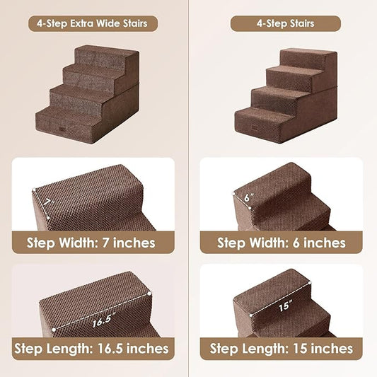 EHEYCIGA Dog Stairs for Bed 20" H, 4-Step Extra Wide Dog Steps for High Bed, Pet Steps for Small Dogs and Cats, Non-Slip Balanced Pet Ramp Indoor, Brown