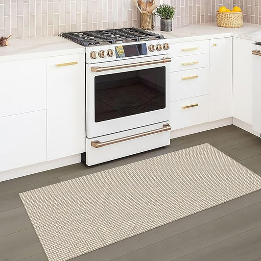 KOZYFLY Runners for Hallways 2x5 ft Washable Kitchen Runner Non Slip Rubber Backed Hall Runners Cotton Entryway Runner Rugs Floor Carpet for Indoor Backdoor Bedroom Kitchen, Ivory/Khaki