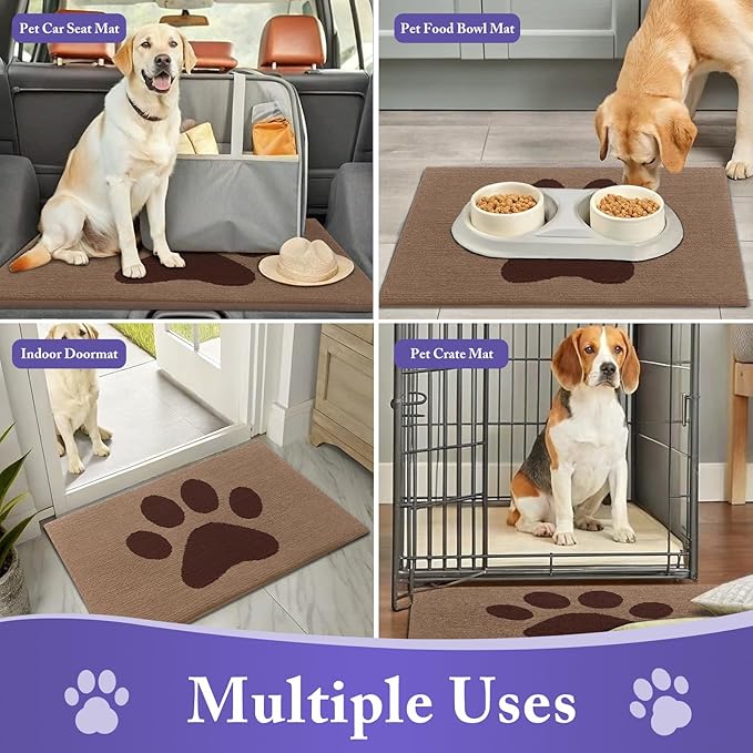 Buganda Dog Door Mat for Muddy Paws, Absorbent Dirt Trapper Non Slip Indoor Doormats, Washable Low-Profile Mat for Mud Dogs, Entryway Carpet for Inside Floor (30x20 Inches, Beige)