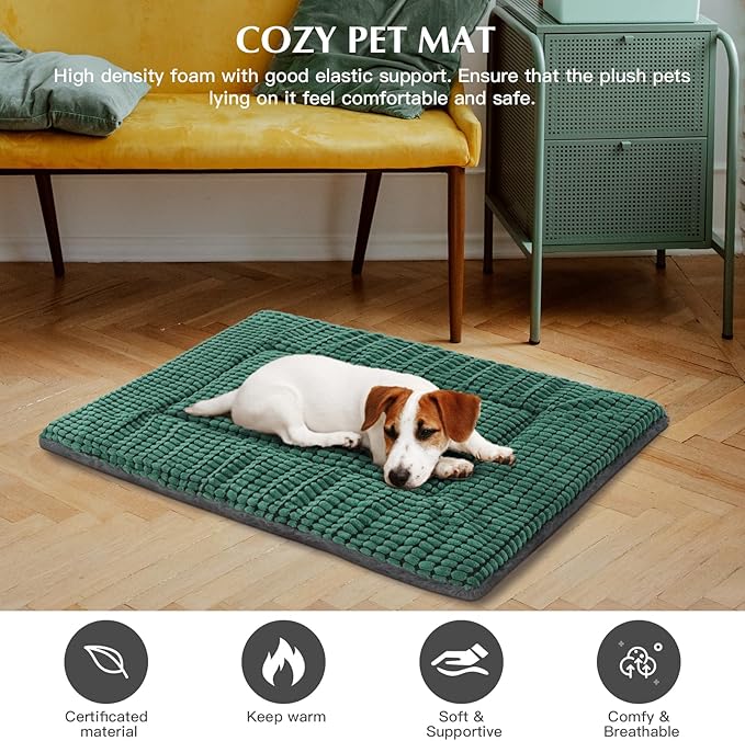 BVAGSS Reversible Dog Crate Pad, Memory Foam Pet Bed Mat, Soft Warm Machine Washable Sleeping Kennel Mattress for Small Medium Dogs XH079 (30''x20''x1.6'',Green)