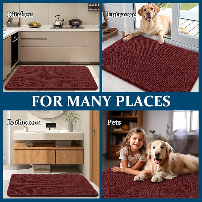 OLANLY Dog Door Mat for Muddy Paws 47x24, Absorbs Moisture and Dirt, Absorbent Non-Slip Washable Doormat, Quick Dry Chenille Mud Mat, Entry Indoor Entryway Carpet for Inside Floor, Caramel Russet