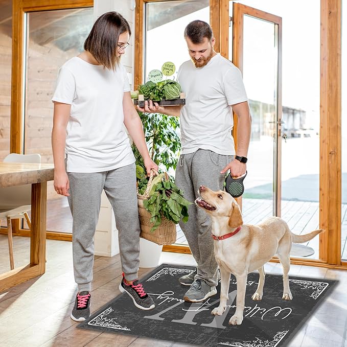 Custom Doormat with Family Name Retro Personalized Entryway Door Mat Front Door Mat for Outdoor Decor Entrance Mat Customised Rug Christmas Housewarming Gift with Anti-Slip Backing