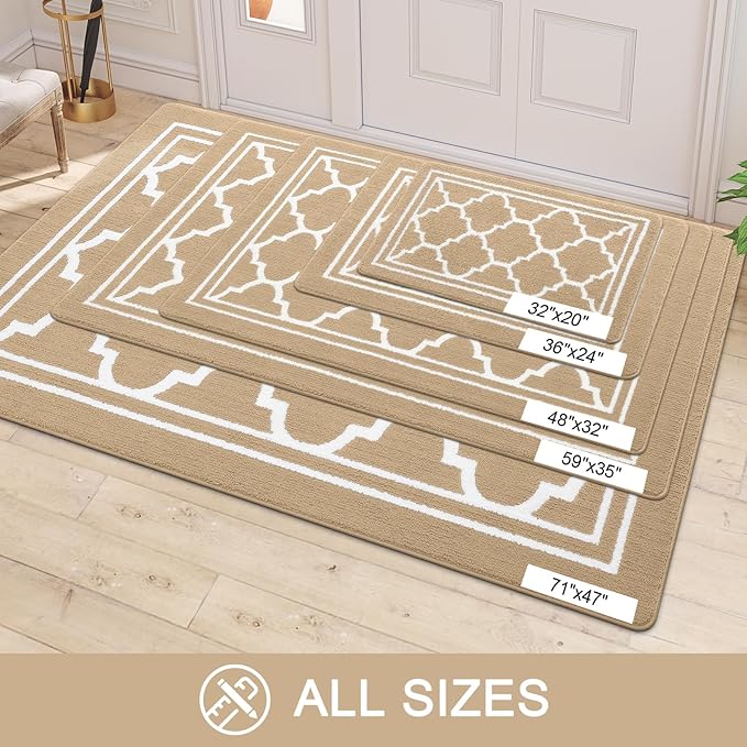 Buganda Large Indoor Door Mat, Dirt-Resistant and Absorbent Doormat, Anti-Slip, Low Profile Floor Mats for Inside Entryway, Front, and Back Door Entrance (59x35 Inches, Beige)