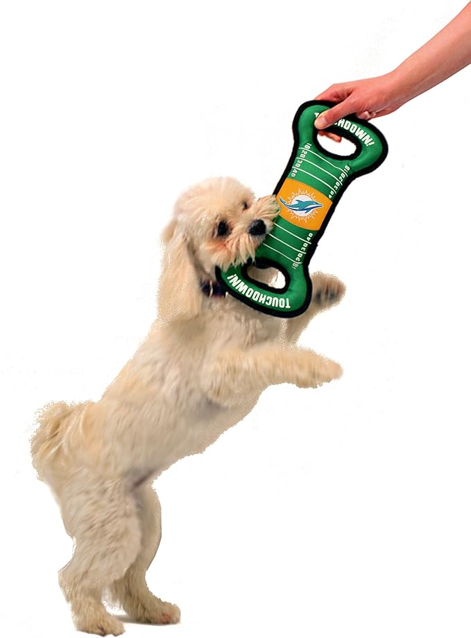 NFL Football Field DOG TOY with Squeaker. - MIAMI DOLPHINS - For Tug, Toss, and Fetch. - Tough & Durable PET TOY