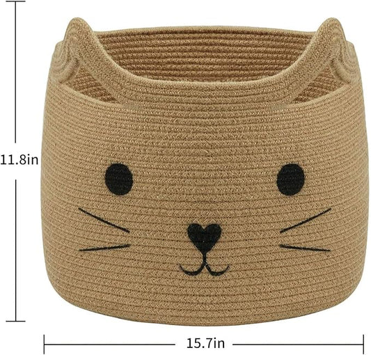 Large Woven Jute Rope Storage Basket, Baby Laundry Basket Organizer for Toys, Blanket, Clothes, Towels, Gifts | Pet Gift Baskets for Cat, Dog - 15.7" L×11.8" H