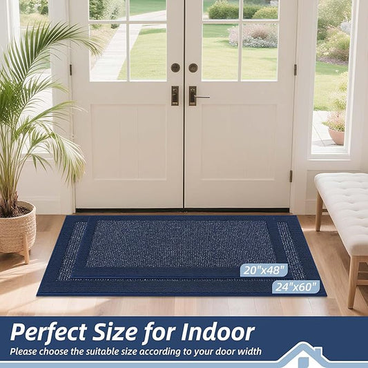 BEQHAUSE Indoor Door Mat 20" x 48", Dirt Trapper Door Mats Non-Slip Entryway Rugs Washable, Resist Dirt Absorbent Welcome Mat, Low Profile Floor Mats for Front Back Door and Entryway, Blue