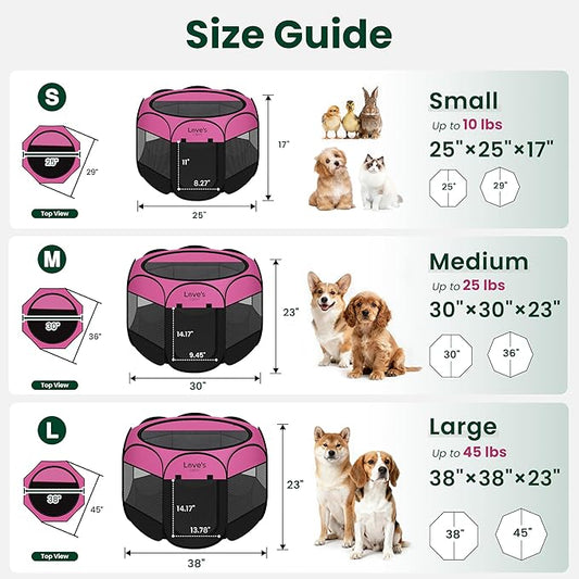 Love's cabin Pet Puppy Dog Playpen, Small Dog Tent Crates Cage Indoor/Outdoor, Portable Playpen for Cat, Foldable Pop Up Dog Kennel Playpen with Carring Case, Removable Zipper Top, Pink