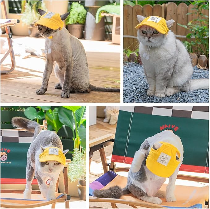 Pet Dog Baseball Cap, Cat Hat, Cat Dog Sun Cap with Ear Holes, Adjustable Puppy Outdoor Sun Hat (Yellow, Small)
