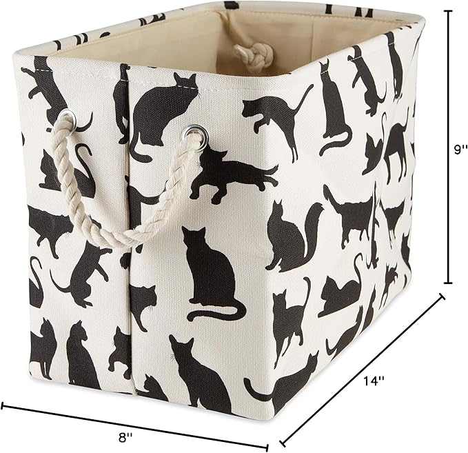 Bone Dry Pet Storage Collection Collapsible Bin, Small Rectangle, 14x8x9, Cat's Meow Print