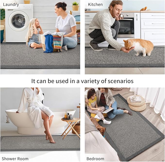 Kitchen Runner Rugs Non Slip Washable, Super Absorbent Kitchen Mats for Floor, Rubber Backing Jute-Like Braid Long Sink Mat Standing Floor Mat, Machine Washable, Gray 17"x59"