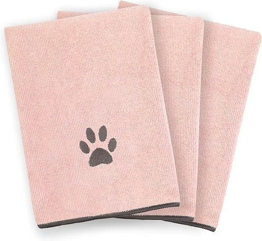 Ritz Premium Embroidered Microfiber Pet Towel (3-Pack), 18" x 28", Highly Absorbent, Fast-Drying, Long-Lasting, Super Soft 80% Polyester and 20% Polyamide Pet Cloth, Blush Pink