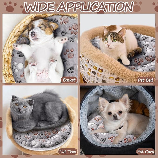VitalCozy 2 Pack Self Heating Cat Pad Self Heating Cat Bed Machine Washable Heat Pet Mat Reversible Body Thermal Warm Round Dog Bed Crate Blanket for Feral and Indoor Cats(16'',Dog Paw)