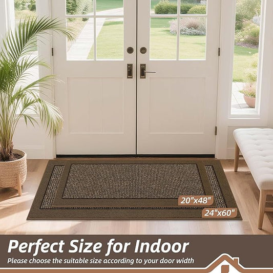BEQHAUSE Indoor Door Mat 20" x 48", Dirt Trapper Door Mats Non-Slip Entryway Rugs Washable, Resist Dirt Absorbent Welcome Mat, Low Profile Floor Mats for Front Back Door and Entryway, Brown