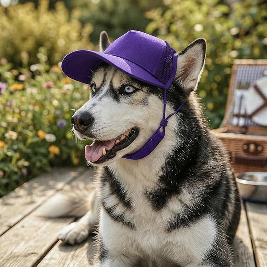 Tuff Pupper Dog Baseball Cap | UV Protection Dog Sun Hat | Breathable Lightweight Design | Secure Adjustable Chin Strap | Quick-Dry Fabric | Reinforced Brim | Small Medium Large Dogs (Purple, L)