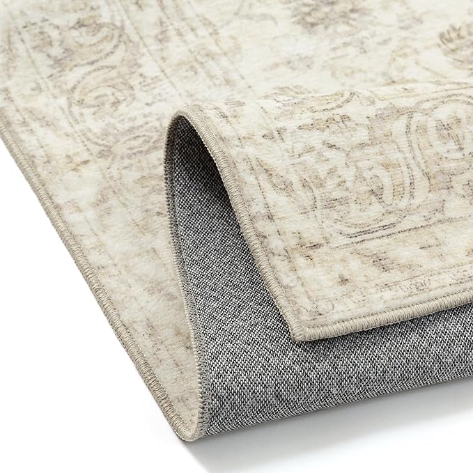2x6 Runner Rug Machine Washable Hallway Kitchen Vintage Distressed Non Slip Carpet Indoor Small Long Low Pile Thin Beige Bedroom Bathroom Retro Accent Throw Rug Laundry Living Room